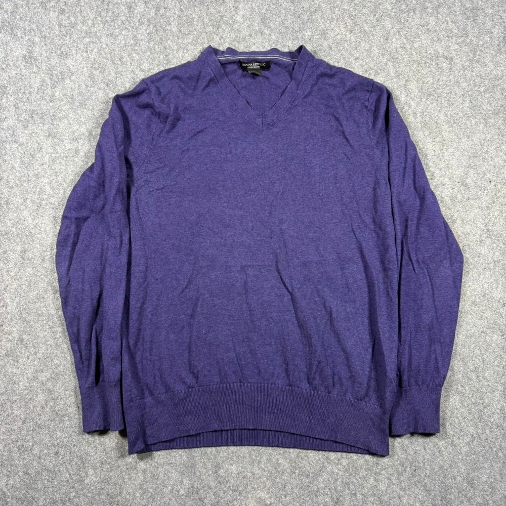 Banana Republic Silk Cashmere V-Neck Sweater Mens Medium Purple Luxury Blend